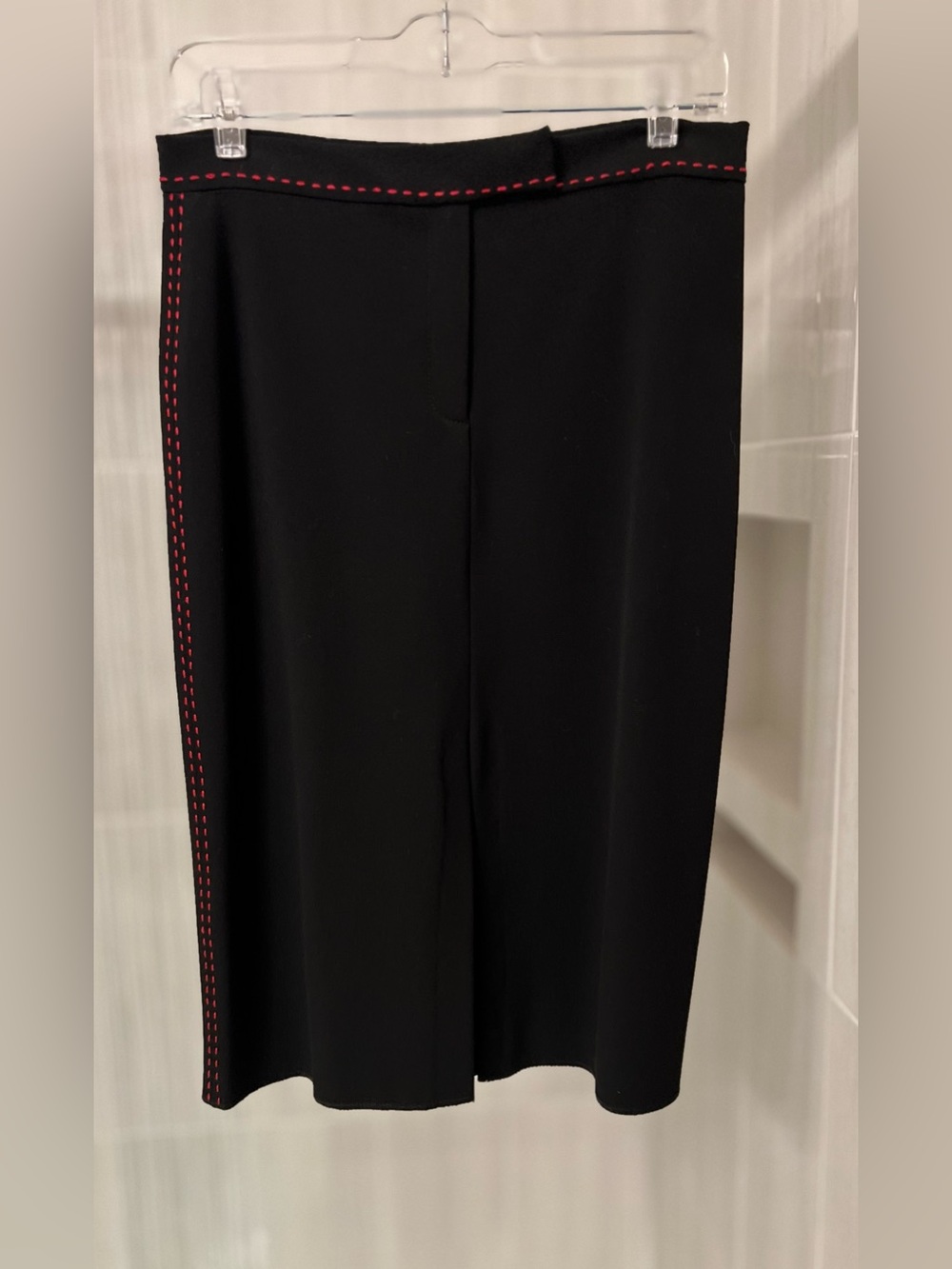 Sharagano Paris Made In France Black Red Contrast Pick Stitch Pencil Skirt